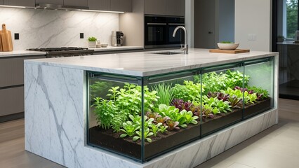 Modern Kitchen Island with Integrated Herb Garden