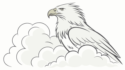 Fototapeta premium Majestic Eagle Perched on Clouds Line Art Illustration.