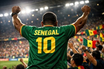 Fototapeta premium Senegal Male Soccer Fan Celebrate in Stadium Crowd