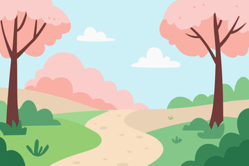 Obraz premium fresh sakura cherry blossom tree nature spring season view landscape background flat color vector illustration template design