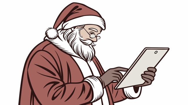 Santa Claus Engaged with a Digital Tablet.