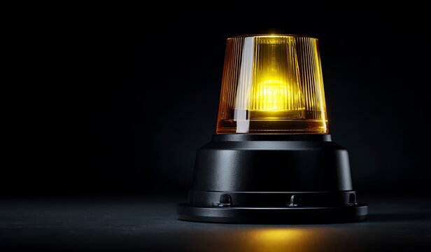 Flashing light bulb on fire above shiny hotel service bell on black background