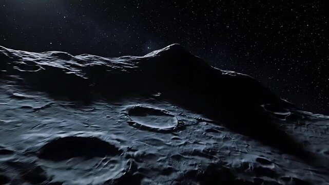 Rugged asteroid rock surface drifting in deep dark space with craters and detailed texture