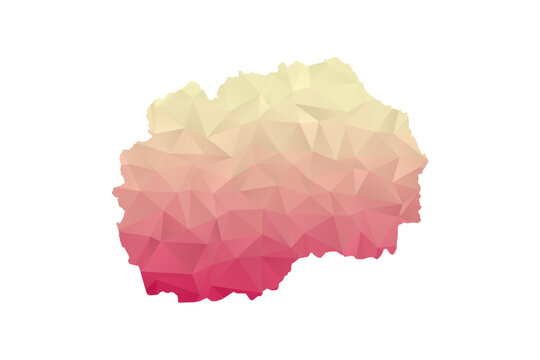 Macedonia Map - Polygon Style Vector Illustration in Peach and Pink Gradient, Low Poly Geometric Design, Isolated on White Background for Infographics and Projects.