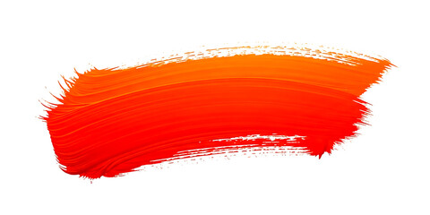 Paint brush stroke in vibrant red to orange gradient isolated on white background for banner, logo, and modern design featuring paintbrush, acrylic, watercolor with smear and swash elements for