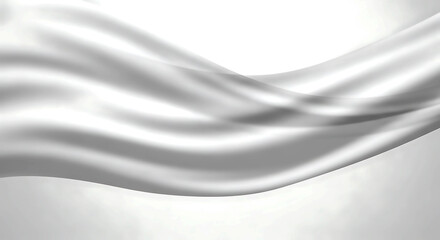 Silver silk fabric waves flowing on a white background, elegant abstract satin texture for luxury design, banner and mockup featuring cloth, textile, drapery with folds and smooth elements for soft,