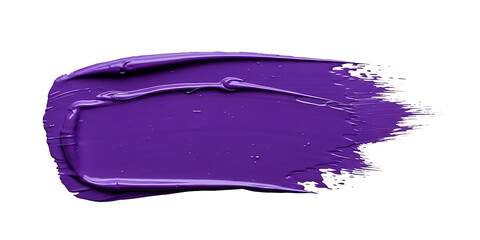 Purple paint brush stroke texture isolated on white background, glossy acrylic smear for design, banner, and copy space featuring violet, brushstroke, swatch with daub and streak elements for