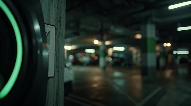 Close Up Electric Vehicle Charging Plug with Glowing Indicator Video.