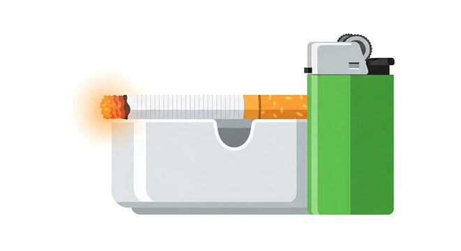 Green lighter and cigarette pack.