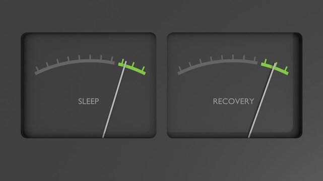 Abstract measuring device. Influence of sleep on recovery. Scales of cause and effect. Lifestyle and health care concept. 3D render. Burnout recovery energy concept.