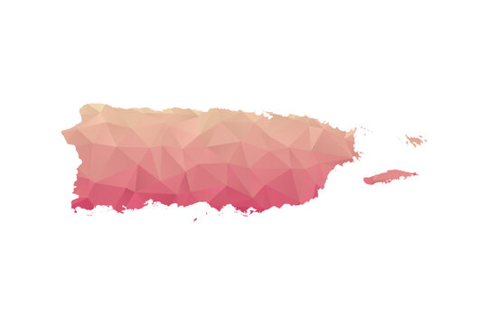 Puerto Rico Map - Polygon Style Vector Illustration in Peach and Pink Gradient, Low Poly Geometric Design, Isolated on White Background for Infographics and Projects.