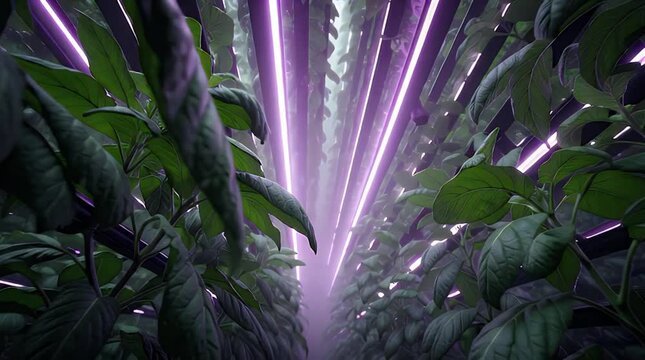 Modern Indoor Vertical Farm with LED Growth Lights Video.
