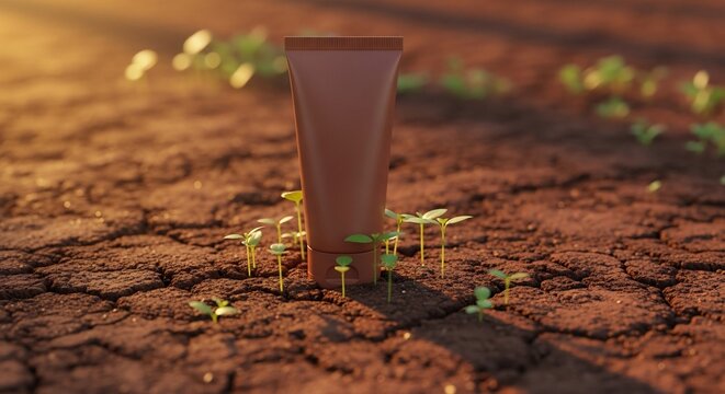 Sunscreen on Dry Cracked Earth Surface.