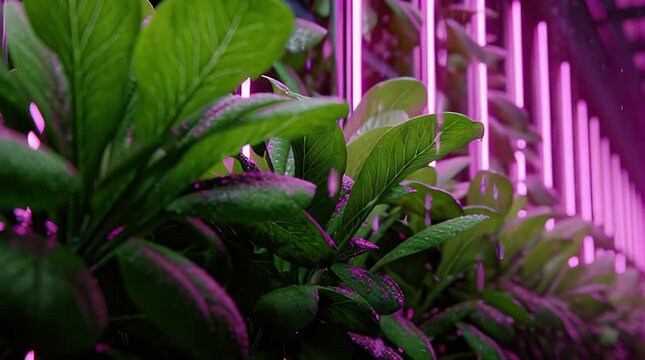 Modern Indoor Vertical Farm with LED Growth Lights Video.