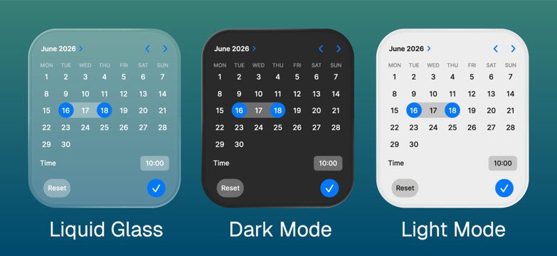 2026 Calendar Vector with liquid glass style
