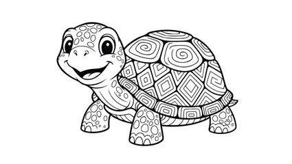 Fototapeta premium Cute Cartoon Turtle Coloring Page with Mandala Patterns