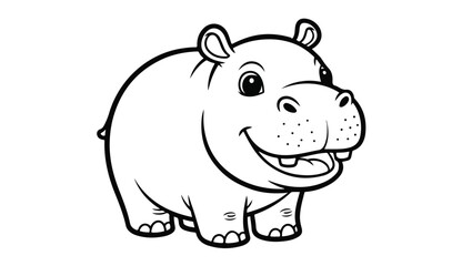 Obraz premium Cute Cartoon Baby Hippopotamus Line Art