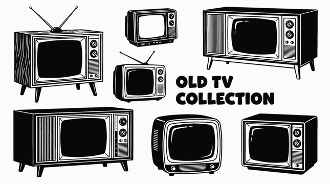 vector set of vintage old tv collection on white isolated background