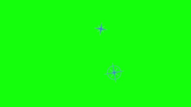 Looping 2D animation of three stylized starbursts floating on a green screen, each one smoothly transitioning through a color cycle.
