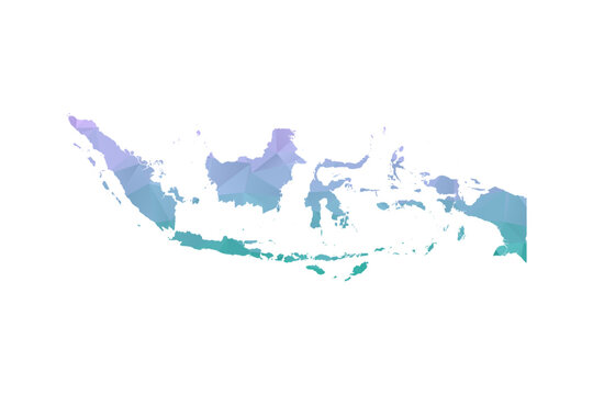 Indonesia Map Polygon Style Vector Illustration in Purple and Cyan Gradient, Low Poly Geometric Design, Isolated on White Background for Infographics and Projects.