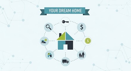 Dream home concept illustration with house icon and financial symbols