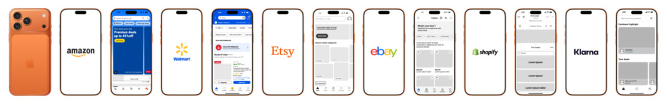 Ecommerce and Shopping Apps on iPhone 17 with Online Marketplace Interfaces
Retail, Deals, Product Listings and Digital Payment UI Collection