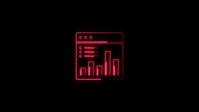 Red neon glowing bar chart graphic on a black background, symbolizing financial data, analytics, and growth. Animated icon.