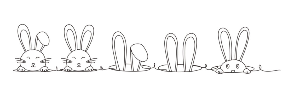 continuous line  Happy Easter Easter rabbit  easter Bunny. Vector illustration.