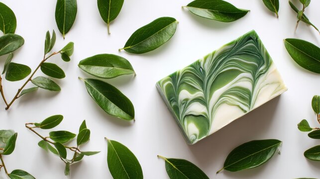 Natural handmade soap with green swirling pattern