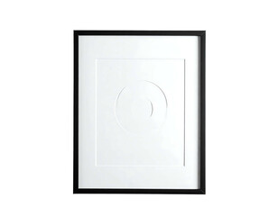 Minimalist black frame with white artwork on display.