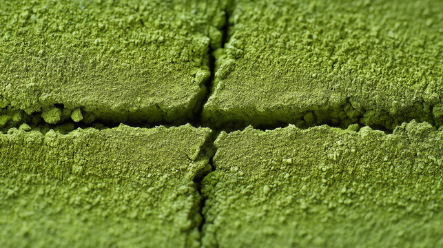A close-up view of green matcha powder divided into four sections