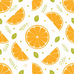 Orange slices pattern. Fresh citrus fruit illustration. Vector.