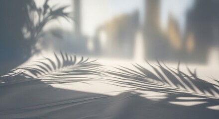 Palm leaf shadows on neutral surface with natural sunlight abstract design