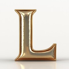 polished gold metallic uppercase letter L on white reflective surface, elegant and luxurious