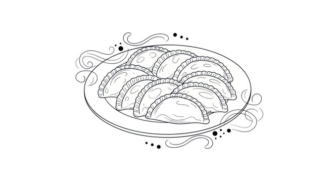 Hand-drawn illustration of empanadas on a plate, doodle style