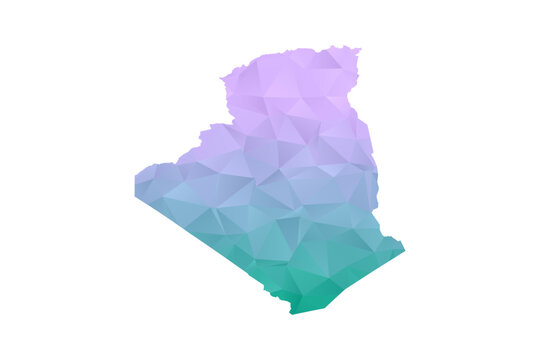 Algeria Map Polygon Style Vector Illustration in Purple and Cyan Gradient, Low Poly Geometric Design, Isolated on White Background for Infographics and Projects.