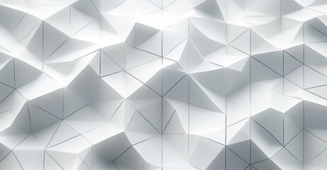 Fototapeta premium white low-poly triangular surface with thin grid lines, soft shadows and serene minimal geometric folds
