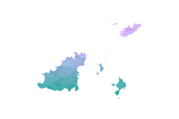 Fototapeta premium Guernsey Map Polygon Style Vector Illustration in Purple and Cyan Gradient, Low Poly Geometric Design, Isolated on White Background for Infographics and Projects.