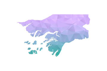 Obraz premium Guinea-Bissau Map Polygon Style Vector Illustration in Purple and Cyan Gradient, Low Poly Geometric Design, Isolated on White Background for Infographics and Projects.