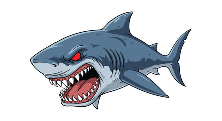 Obraz premium Ferocious shark illustration shows a powerful sea predator with glowing red eyes, sharp teeth, and an aggressive stance against a clean white backdrop.
