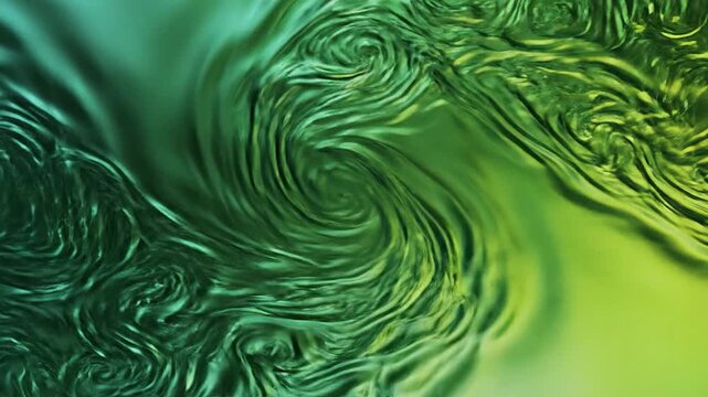Dynamic abstract green and yellow liquid surface with swirling patterns