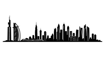 Obraz premium dubai cityscape silhouette featuring iconic burj khalifa and burj al arab ideal for travel and modern urban design.