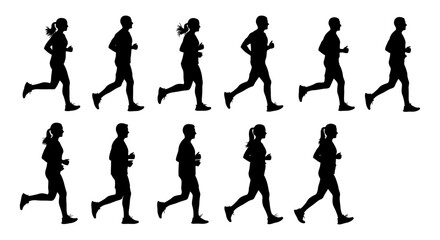 Fototapeta premium dynamic running silhouettes of diverse male and female athletes jogging representing fitness active lifestyle and healthy physical activity.
