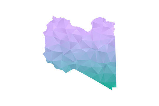 Libya Map Polygon Style Vector Illustration in Purple and Cyan Gradient, Low Poly Geometric Design, Isolated on White Background for Infographics and Projects.