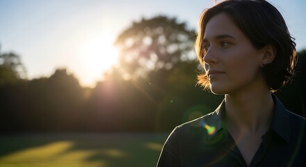 Person enjoying sunlight in natural environment during golden hour