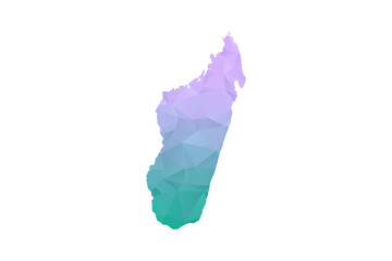 Madagascar Map Polygon Style Vector Illustration in Purple and Cyan Gradient, Low Poly Geometric Design, Isolated on White Background for Infographics and Projects.