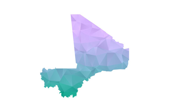 Mali Map Polygon Style Vector Illustration in Purple and Cyan Gradient, Low Poly Geometric Design, Isolated on White Background for Infographics and Projects.