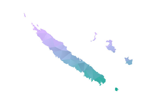 New Caledonia Map Polygon Style Vector Illustration in Purple and Cyan Gradient, Low Poly Geometric Design, Isolated on White Background for Infographics and Projects.