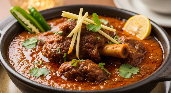 Traditional slow cooked meat stew served in a bowl