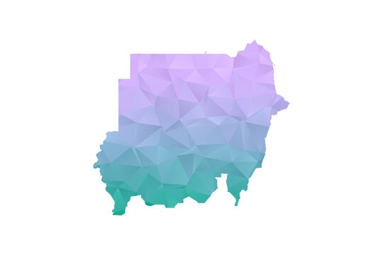 Sudan Map Polygon Style Vector Illustration in Purple and Cyan Gradient, Low Poly Geometric Design, Isolated on White Background for Infographics and Projects.